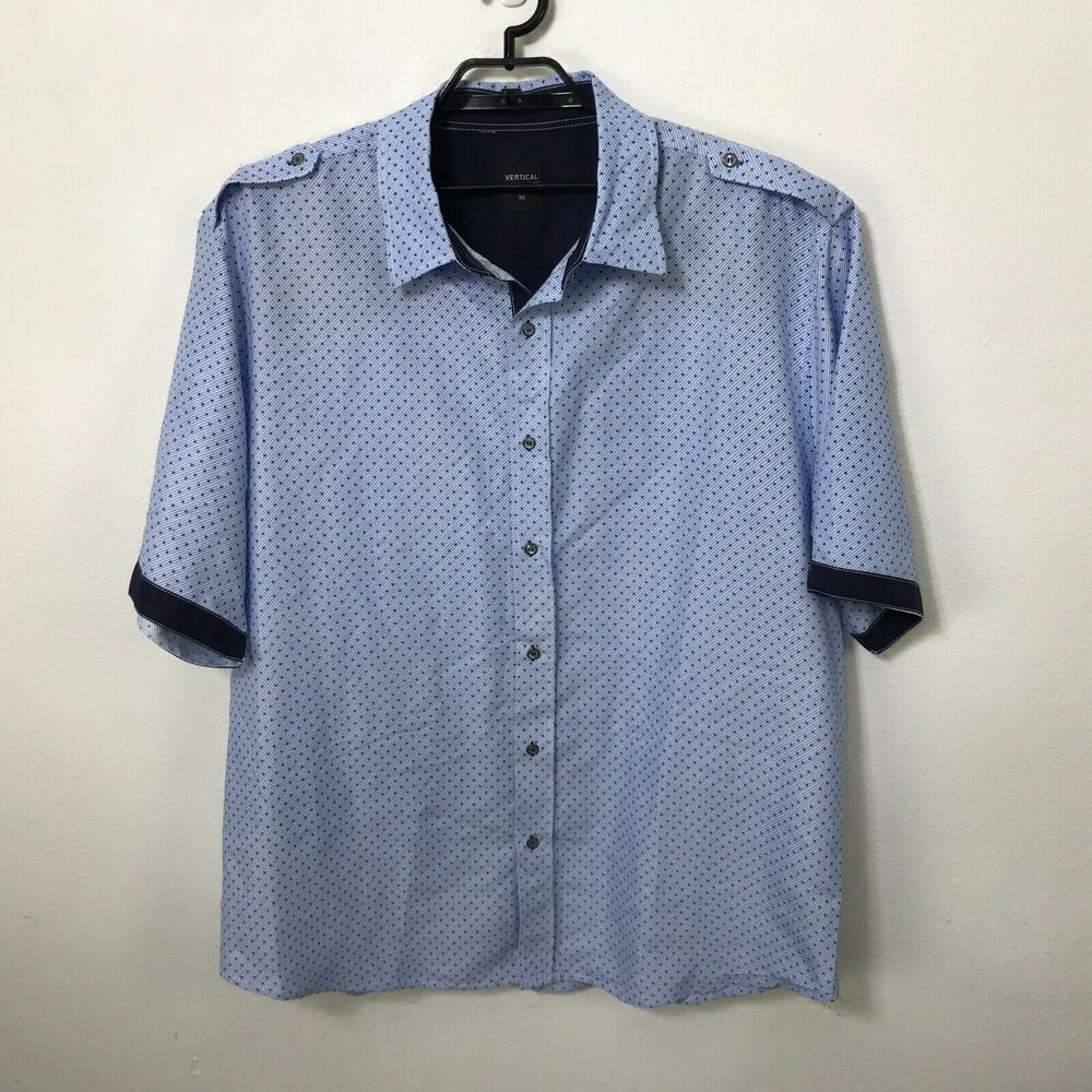 Vertical Sport‎ Mens Shirt Size 3XL Blue Geometric Print Short Sleeve Button Up